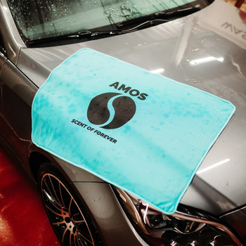 AMOS Powerfluff Serviette Microfibre Ultra-Absorbante, 1000 GSM, 60x80 cm, Bleu + Gant OFFERT