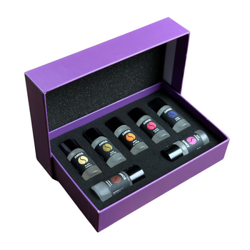 Coffret Amos mini Purple – diffuseur de parfum gris + set violet avec 7 recharges de parfum