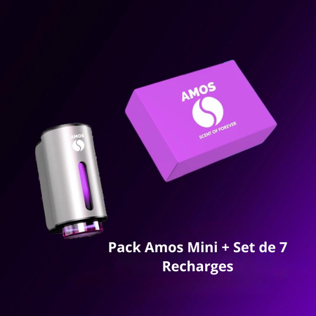 Coffret Amos mini Purple – diffuseur de parfum gris + set violet avec 7 recharges de parfum