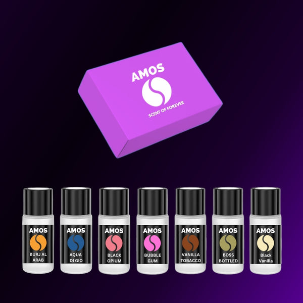 Coffret Amos mini Purple – diffuseur de parfum gris + set violet avec 7 recharges de parfum