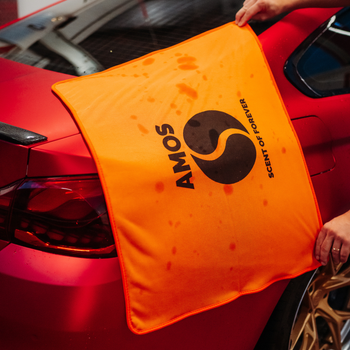 AMOS Powerfluff Serviette Microfibre Ultra-Absorbante, 1000 GSM, 60x80 cm, Orange + Gant OFFERT