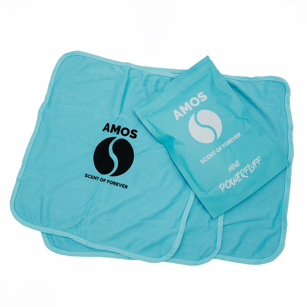 Set de 3 serviettes microfibres bleues AMOS Powerfluff Mini 250 GSM 40 x 40 cm