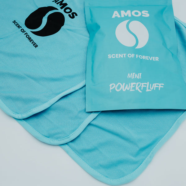 Set de 3 serviettes microfibres bleues AMOS Powerfluff Mini 250 GSM 40 x 40 cm